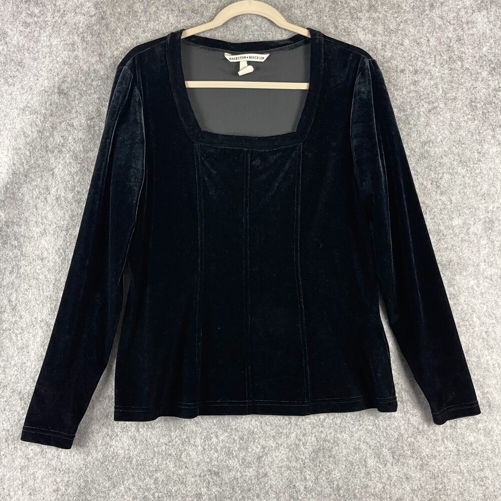 Vintage Hairston Roberson Velvet Top Womens Large Black Stretch Goth USA Made
